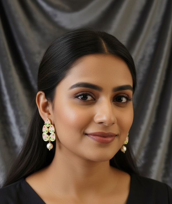 Pink Rishika Peacock Dangler Earrings