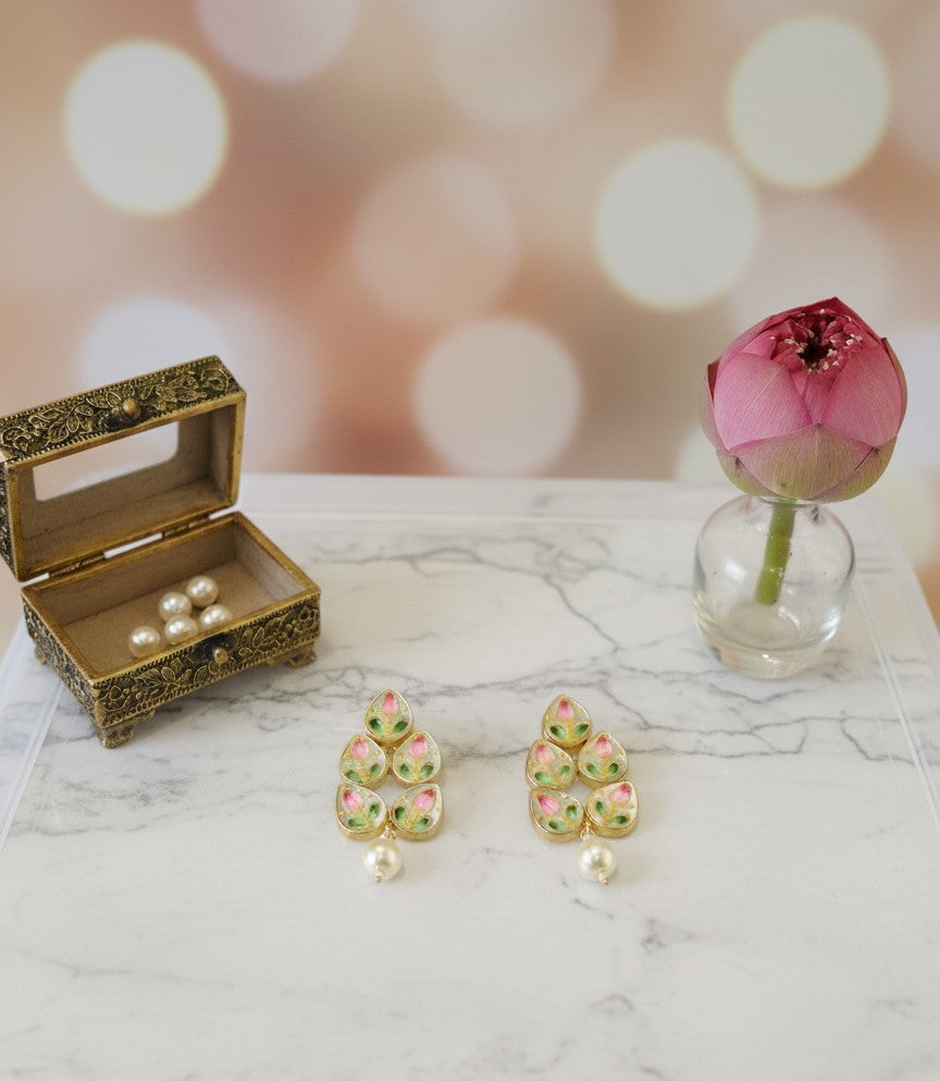 Pink Rishika Peacock Dangler Earrings