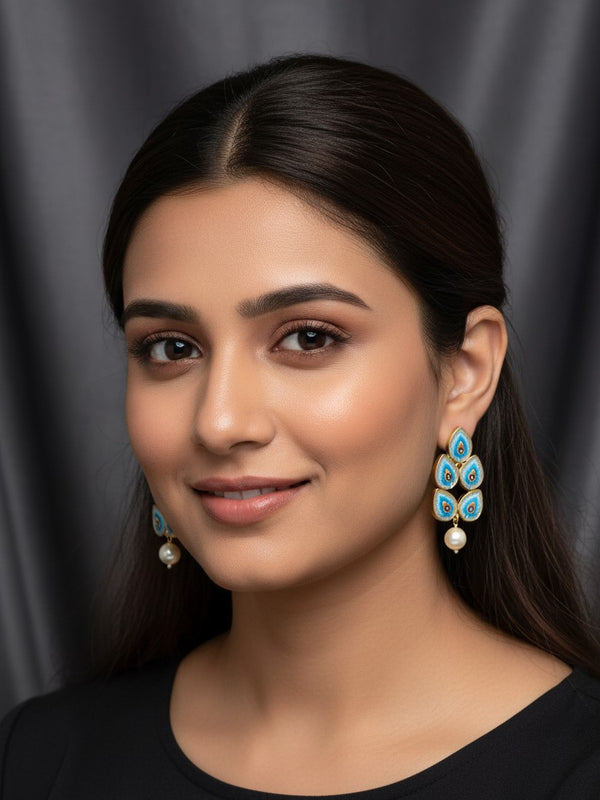 Blue Rishika Peacock Dangler Earrings