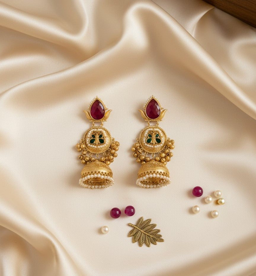 Maroon Vaidehi Kashmiri Jhumka Earrings