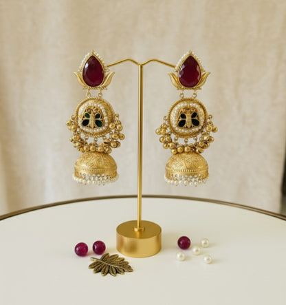 Maroon Vaidehi Kashmiri Jhumka Earrings