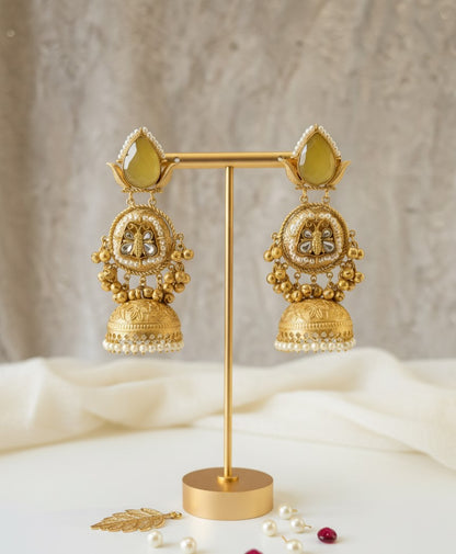 Yellow Vaidehi Kashmiri Jhumka Earrings