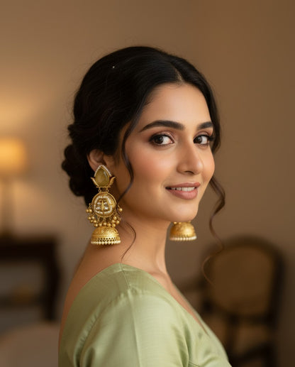 Yellow Vaidehi Kashmiri Jhumka Earrings