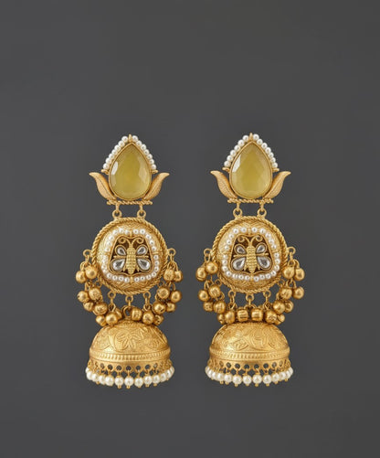 Yellow Vaidehi Kashmiri Jhumka Earrings