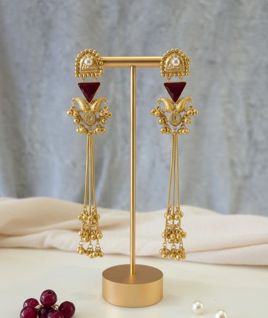 Maroon Trisha Kashmiri Dangler Earrings