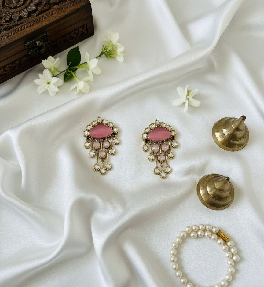 Pink Mehal Drop Earrings