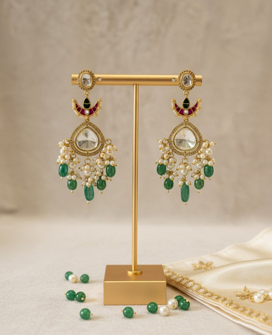 Green Jhanvi Dangler Earrings