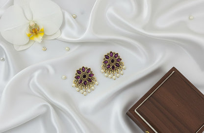 Purple Kianna Studs Pearls Earrings