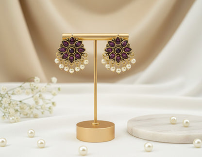 Purple Kianna Studs Pearls Earrings