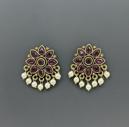 Purple Kianna Studs Pearls Earrings
