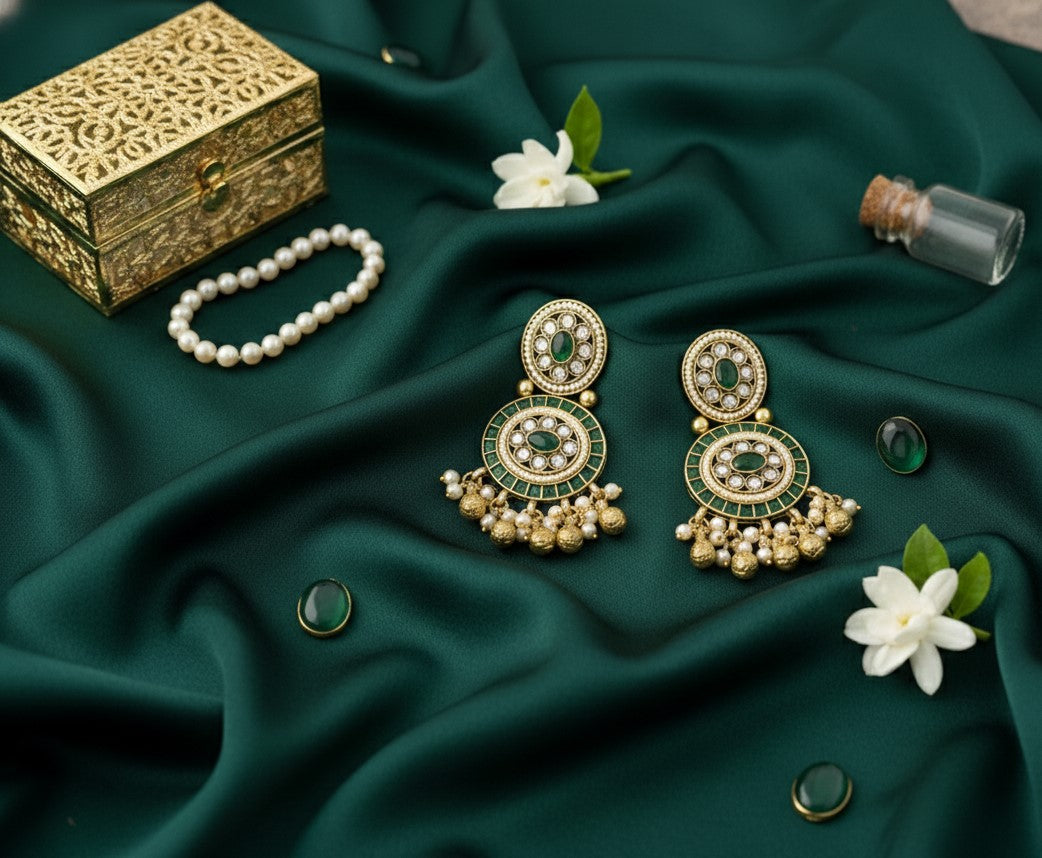 Traditional Green Kavira Dangler Earrings