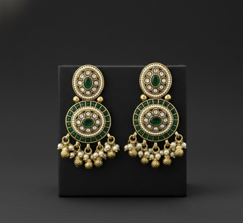 Traditional Green Kavira Dangler Earrings