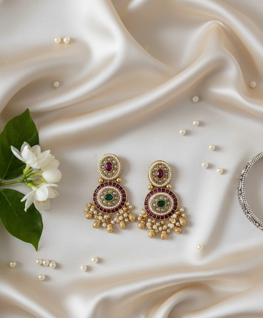 Traditional Maroon Kavira Dangler Earrings