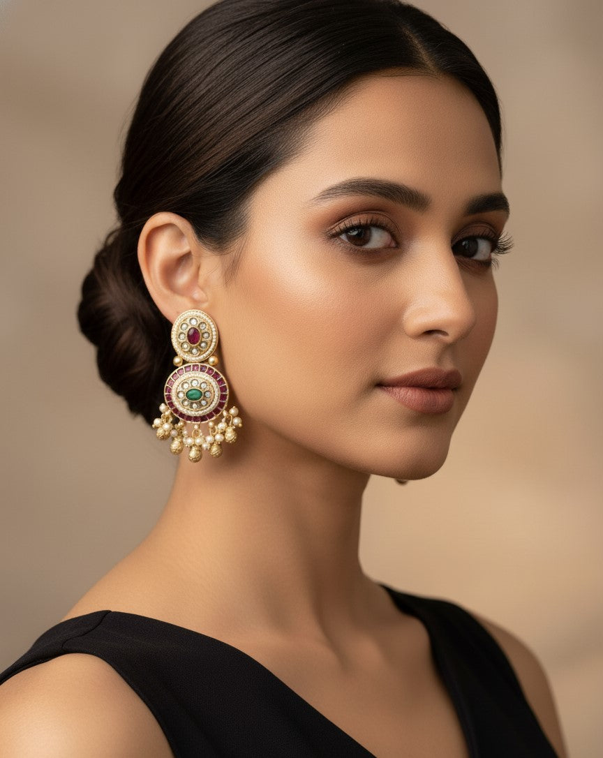 Traditional Maroon Kavira Dangler Earrings