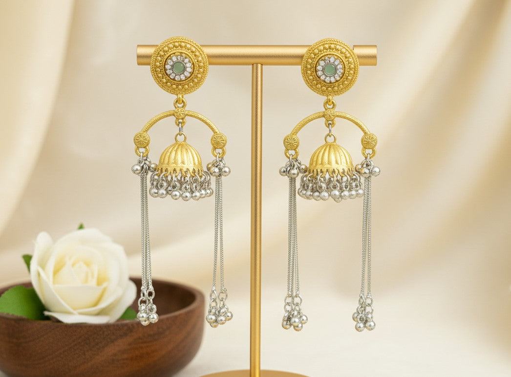 Gold Silver Tanisha Mint Green Long Earrings