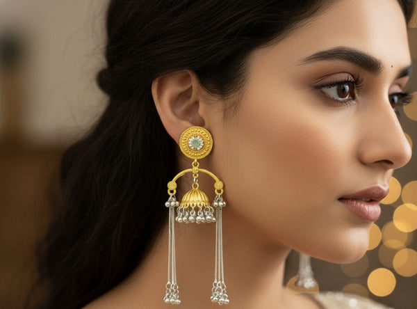 Gold Silver Tanisha Mint Green Long Earrings