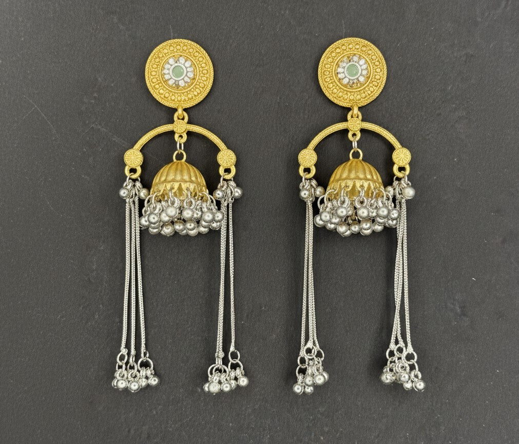 Gold Silver Tanisha Mint Green Long Earrings