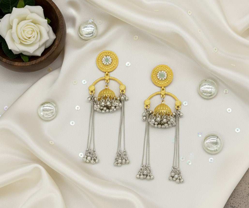 Gold Silver Tanisha Mint Green Long Earrings