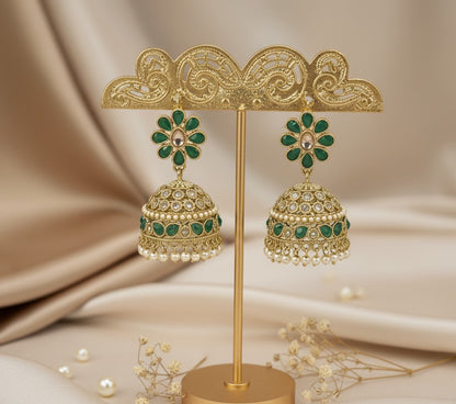 Green Anvika American Diamond Jhumkas