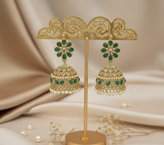 Green Anvika American Diamond Jhumkas