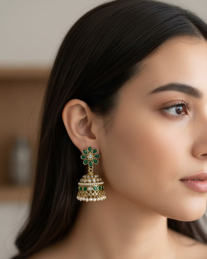 Green Anvika American Diamond Jhumkas