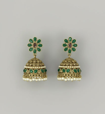 Green Anvika American Diamond Jhumkas