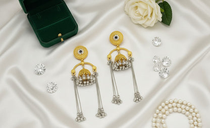 Gold Silver Tanisha Black Long Earrings
