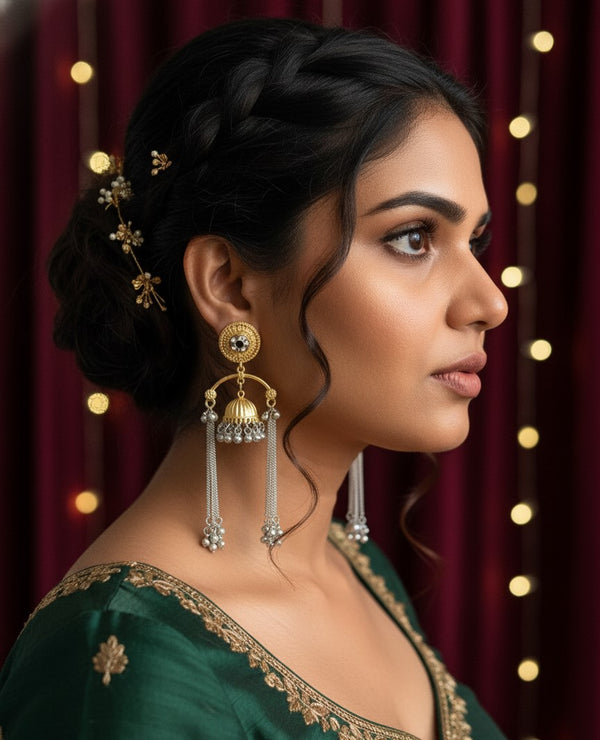 Gold Silver Tanisha Black Long Earrings