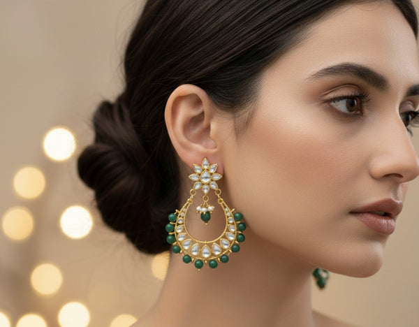 Green Kundan Elina Hoops