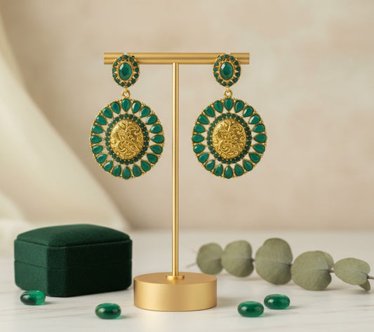Ornate Green Tashvi Danglers