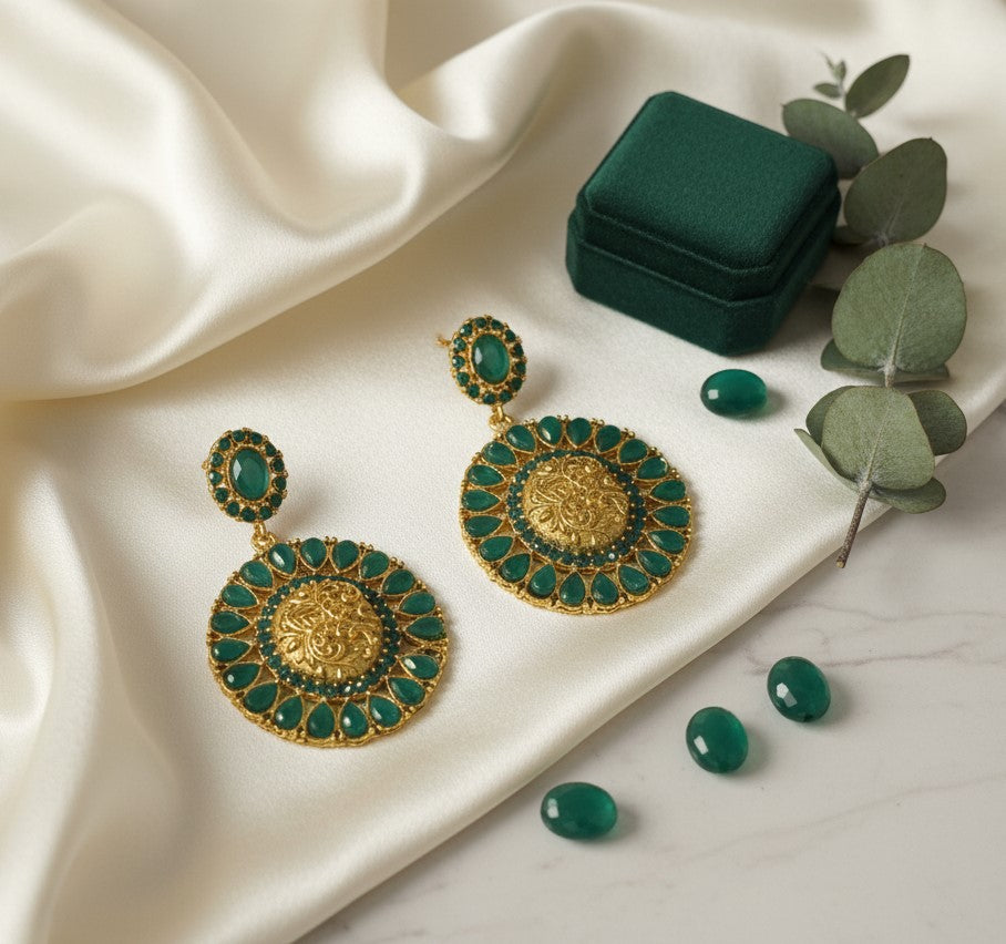 Ornate Green Tashvi Danglers