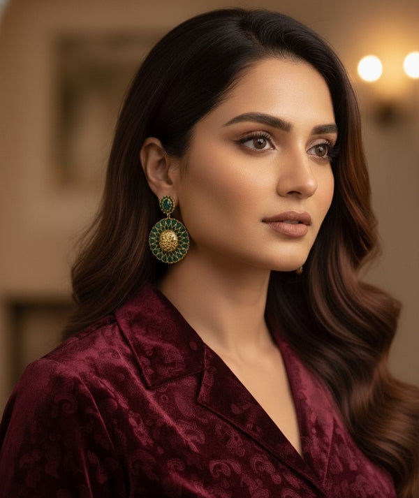 Ornate Green Tashvi Danglers