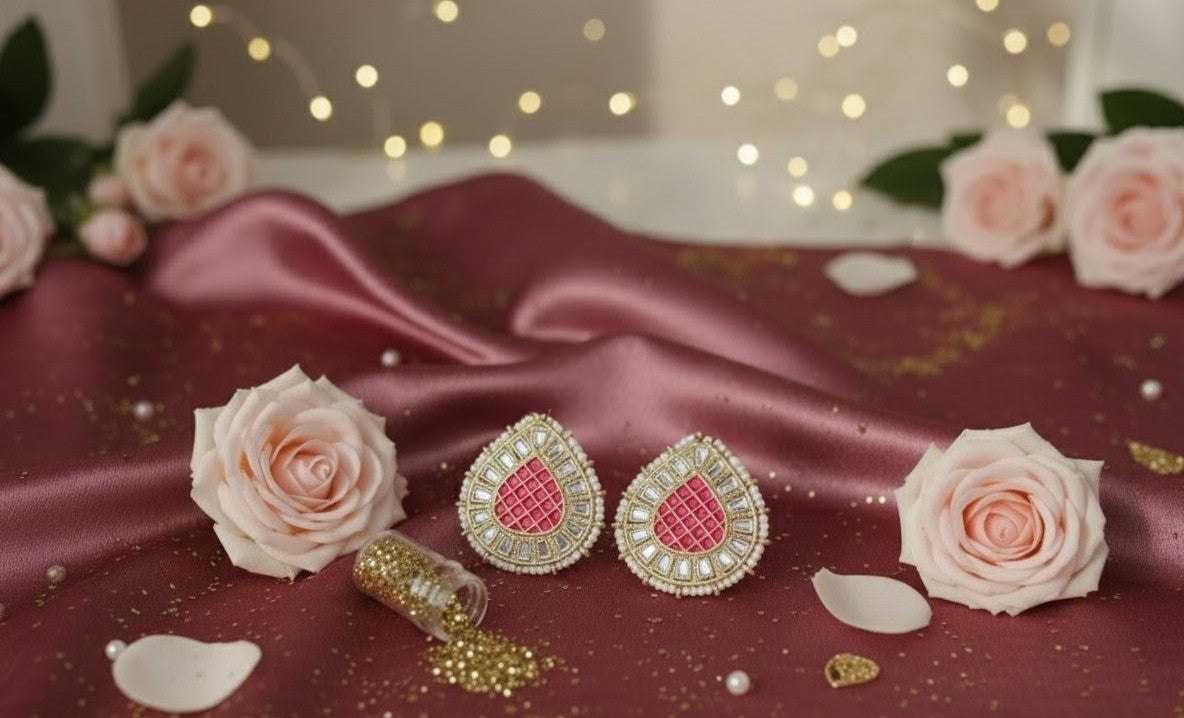 Pink Eshaya Kundan Studs