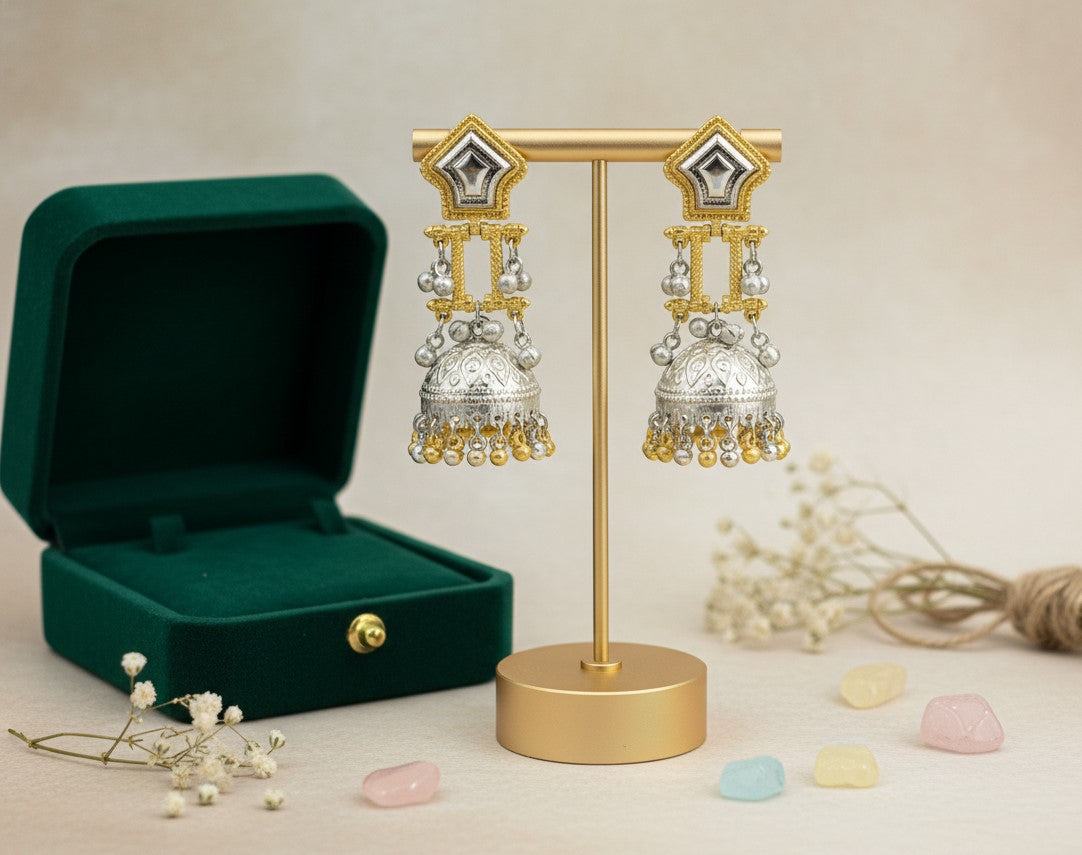 Gold Silver Aavya Long Jhumkas