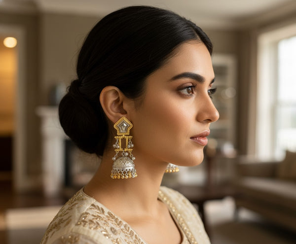 Gold Silver Aavya Long Jhumkas