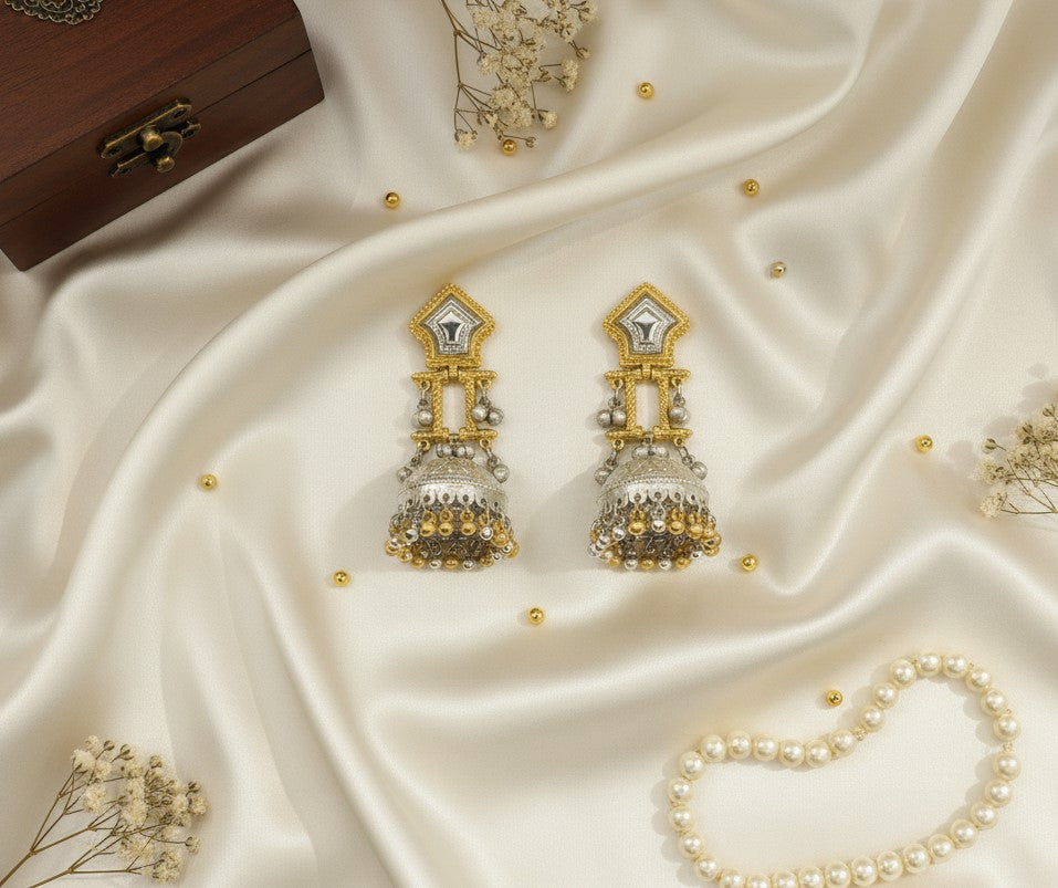 Gold Silver Aavya Long Jhumkas