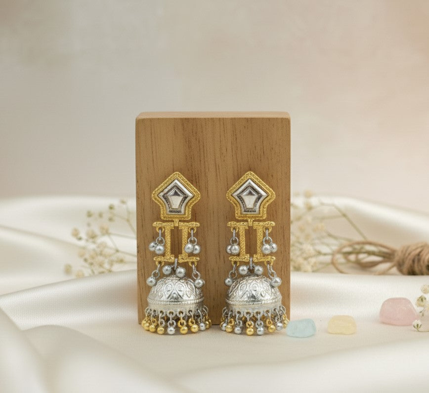 Gold Silver Aavya Long Jhumkas