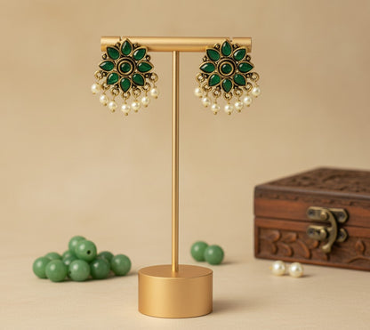 Green Kianna Studs Pearls Earrings