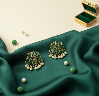 Green Kianna Studs Pearls Earrings
