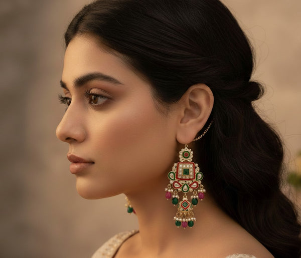 Multicolor Viora Danglers With Ear Chains