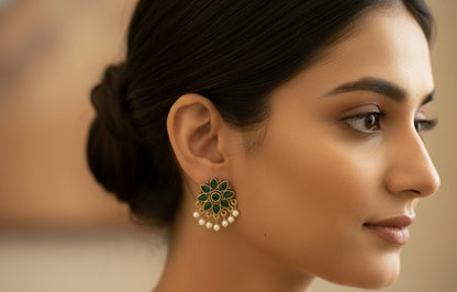 Green Kianna Studs Pearls Earrings