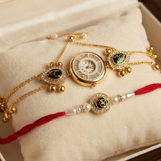 Emerald Meher Bhai Bhabhi Watch Rakhi Combo