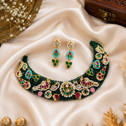 Emerald Kumudini Pachi Kundan Set