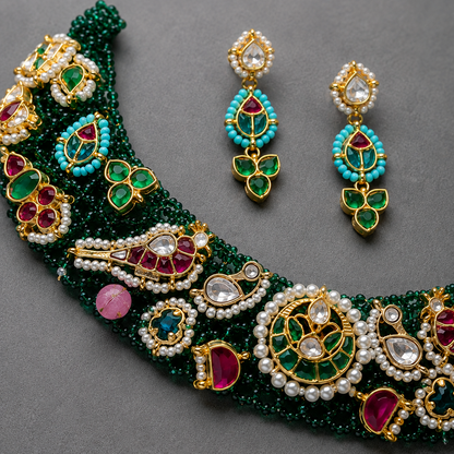 Emerald Kumudini Pachi Kundan Set