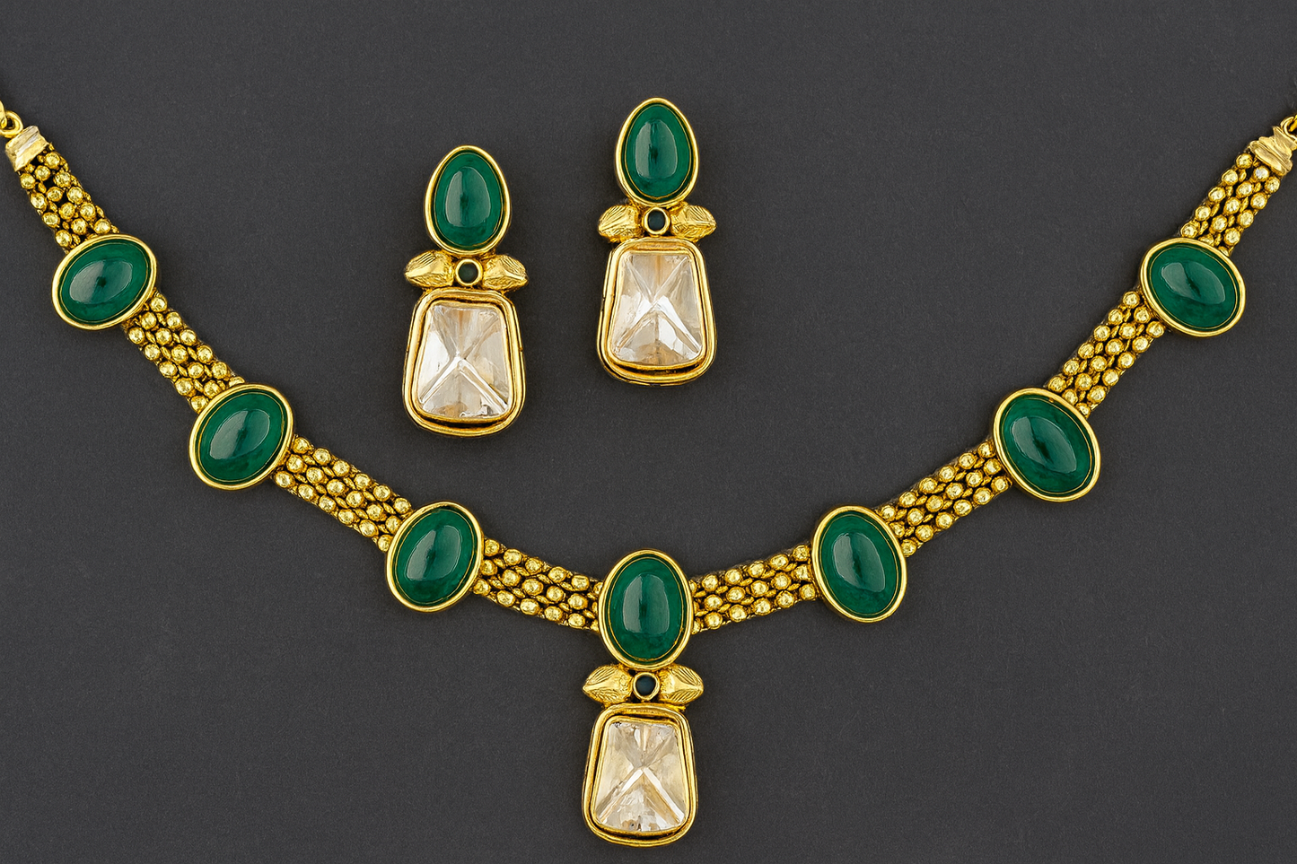 Emerald Dhrishti Kundan Necklace Set