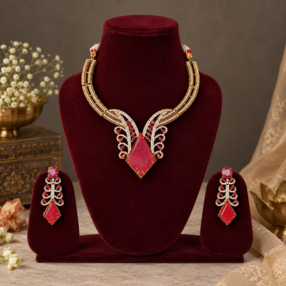 Red Ayra American Diamond Set