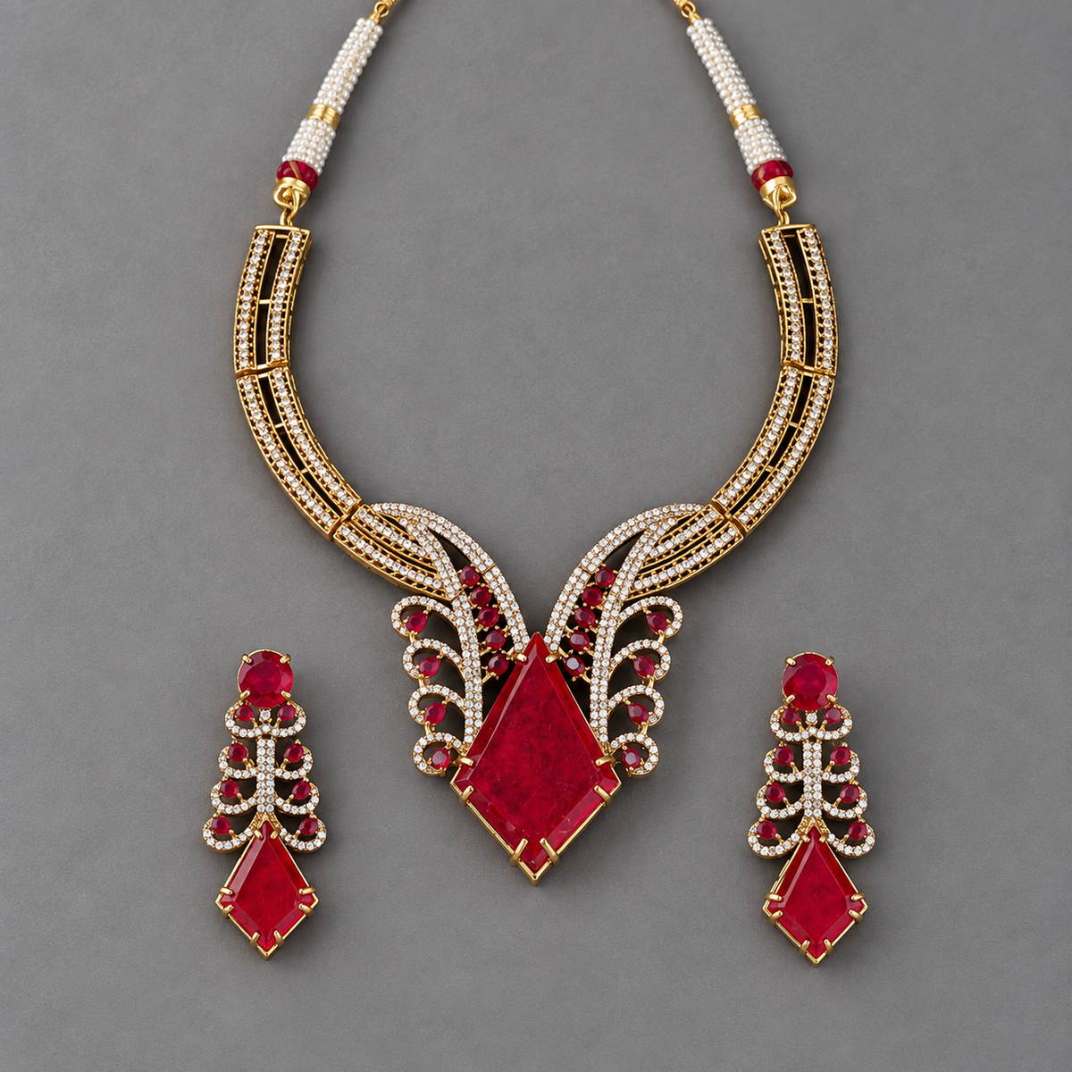 Red Ayra American Diamond Set