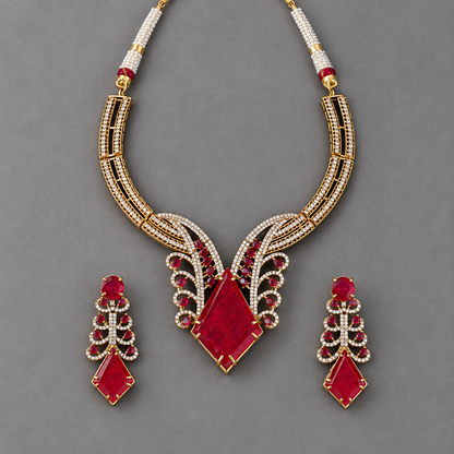 Red Ayra American Diamond Set