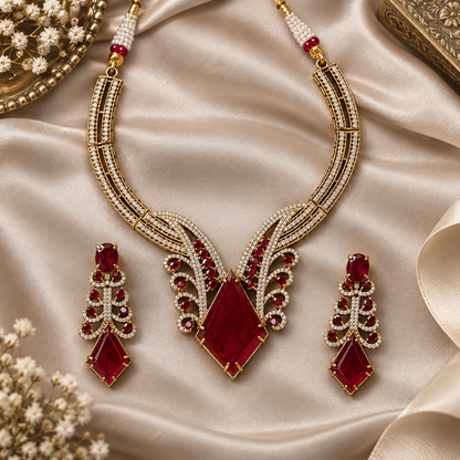 Red Ayra American Diamond Set