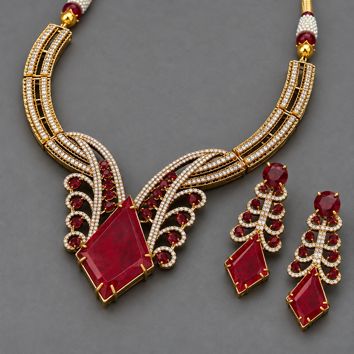 Red Ayra American Diamond Set